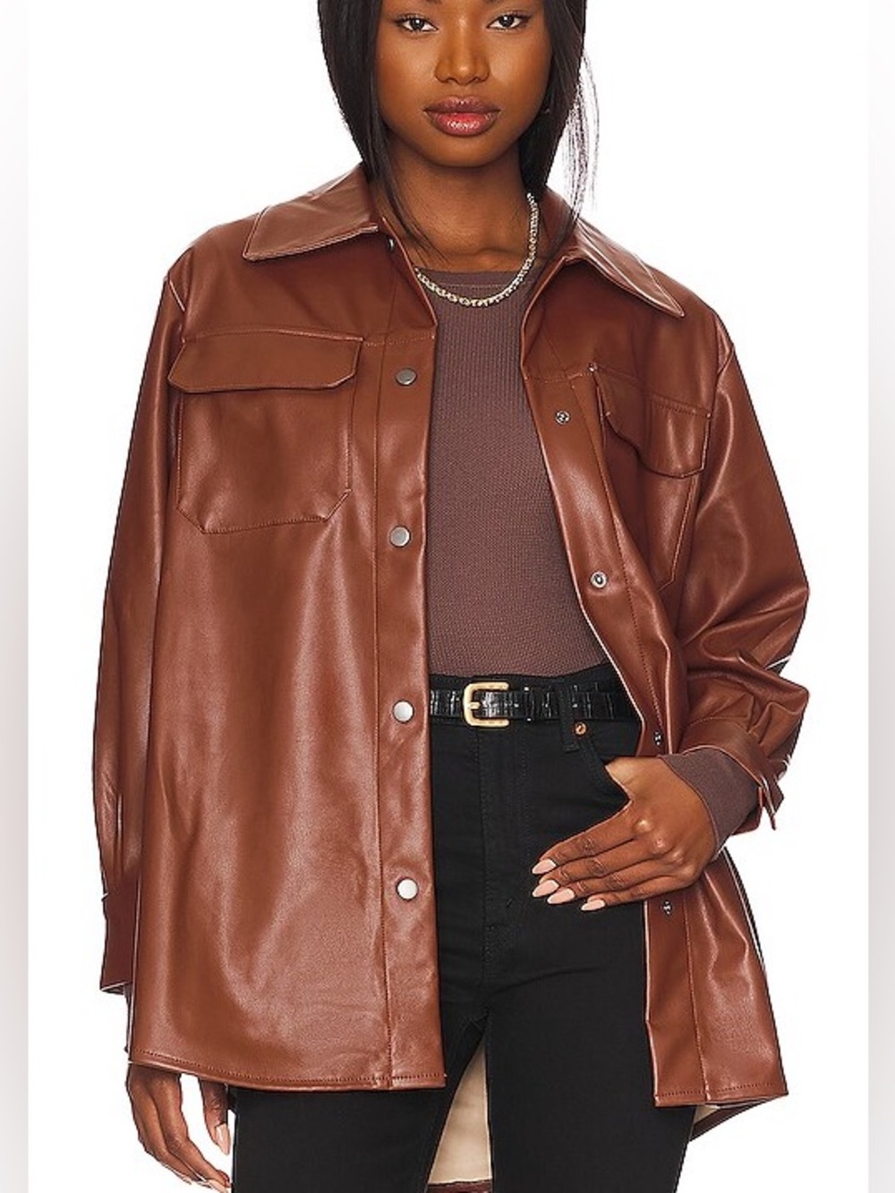 Steve Madden Faux Good Measure Shacket in Cognac